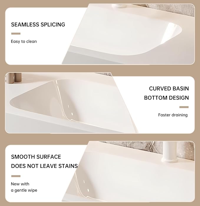 64" Bathroom Vanity, Floating Bathroom Vanity with Sink, Solid Wood Vanities with Smart Defogging Mirror Cabinet, Slate Countertop and Faucet, Wall Mount Bath Furniture Cabinet with Drawers (Walnut)