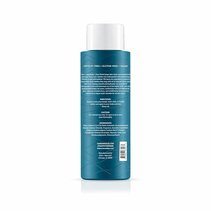 Oars + Alps Mens Moisturizing Body and Face Wash, Skin Care Infused with Vitamin E and Antioxidants, Sulfate Free, Aspen Air, 2 Pack