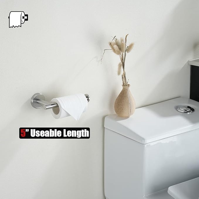 JQK Toilet Paper Holder, 5 Inch 304 Stainless Steel Thick 0.8mm Tissue Paper Dispenser for Bathroom, Hold Mega Rolls, Brushed Nickel Wall Mount, 2 Pack, TPH120-BN-P2