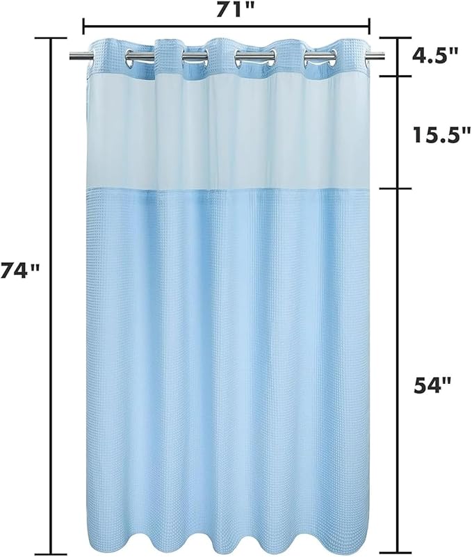 River Dream Sky Blue Fabric Shower Curtain Set, Cotton Blend, Waffle Weave, with Snap in Replacement Liner，71 x 74 inches