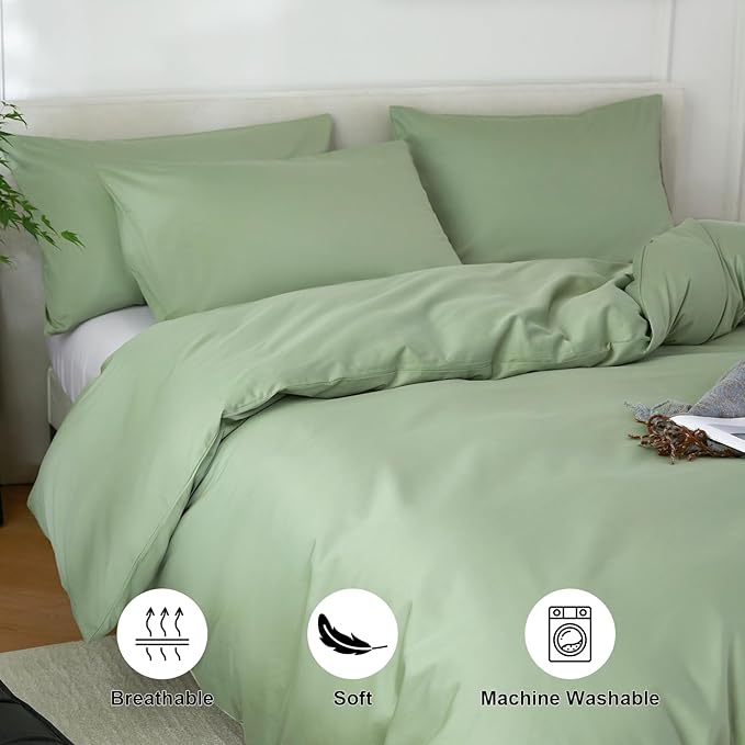 Duvet Cover King,100% Egyptian Cotton Duvet Cover Set,1600 Thread Count Feel Super Soft Comfortable Chic Lightweight 3 PCs Home Bedding Set (Sage Green,104''x90'')