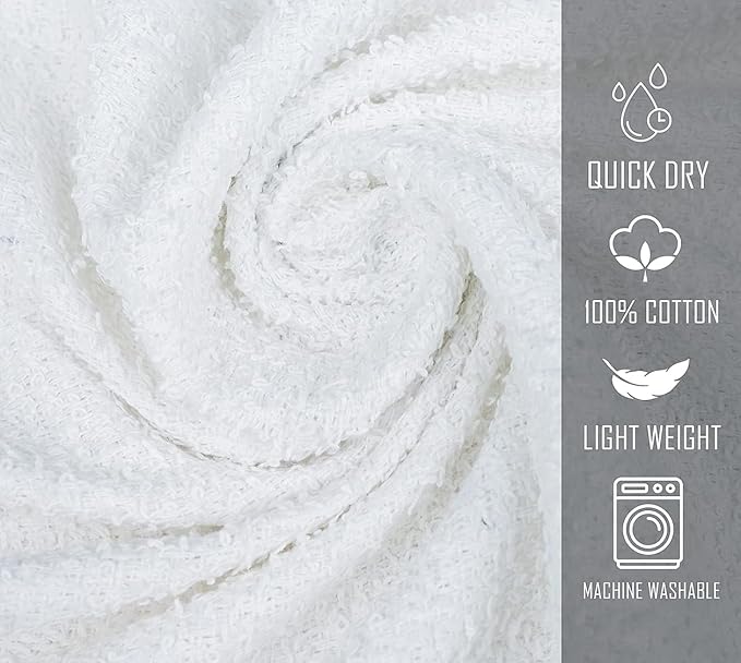 White Bath Towels (Pack of 36, 20x40 Inches, 100% Cotton, Lightweight, Quick Drying, Commercial Grade)