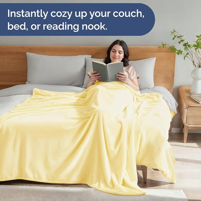 Ultra Soft Fleece Blanket Throw Size - Flannel Fleece Luxury Throw Blanket - Lightweight for Couch Bed Chair - Thick, Warm & Breathable - All Season Cozy Anti-Static Microplush Bedding, Yellow