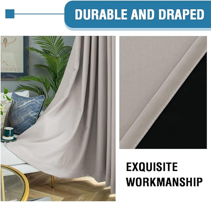 H.VERSAILTEX 100% Blackout Curtains for Bedroom Thermal Insulated Curtains & Drapes Blackout Curtains 54 Inches Long Rod Pocket Curtains for Living Room with Black Liner 2 Panels Set, Warm Taupe