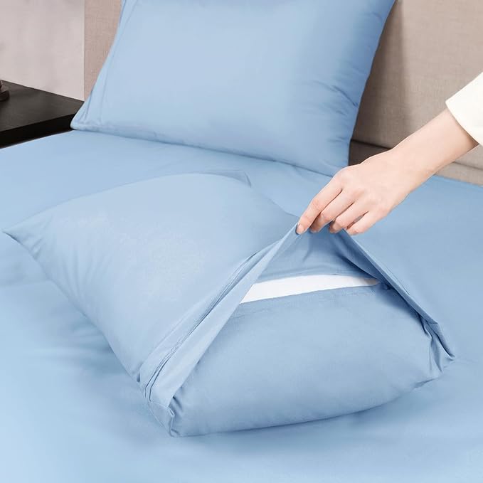 Mejoroom California King Size Sheet Set - Soft Microfiber Bed Sheets,Deep Pocket Fitted Sheet, Breathable, Wrinkle & Fade Resistant - 4 Piece (California King, Light Blue)