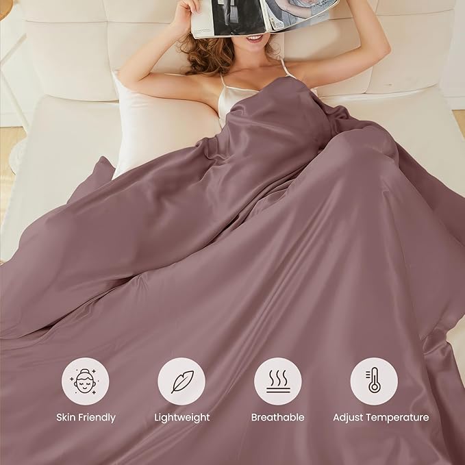 THXSILK 100% Pure Mulberry Silk Duvet Cover Set 3 Piece, 6A+ Grade Luxury Soft Bedding Silk Sheets for Hair and Skin, 1 Pcs Duvet/Quilt/Comforter Cover with 2 Zippered Pillowcases (Purple, Full)