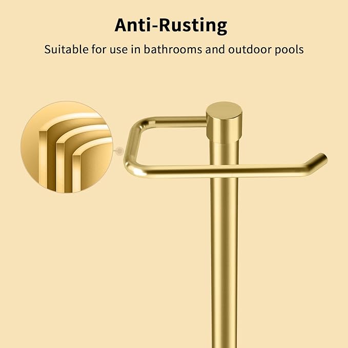 YUMORE Hand Towel Holder Stand Countertop Towel Rack Free Standing Towel Bar Hanger for Bathroom Kitchen (Gold)