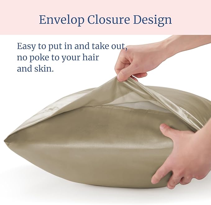 BEDELITE Satin Pillowcase for Hair and Skin, Super Soft and Cooling Similar to Silk Pillow Cases 2 Pack with Envelope Closure, Gift for Women Men(20"x36" King Size, Taupe)