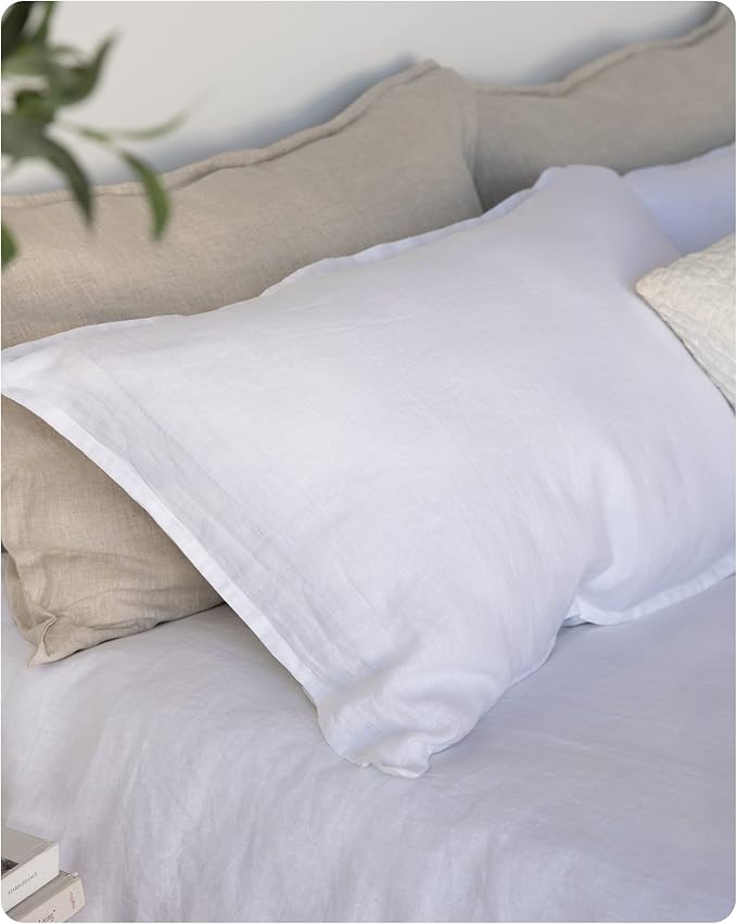 XZ XIFA Linen Pillowcases King - Pack of 2-100% Natural Washed French Flax, Breathable, Durable, Textured Envelope Pillowcases - White, 20'' x 40''