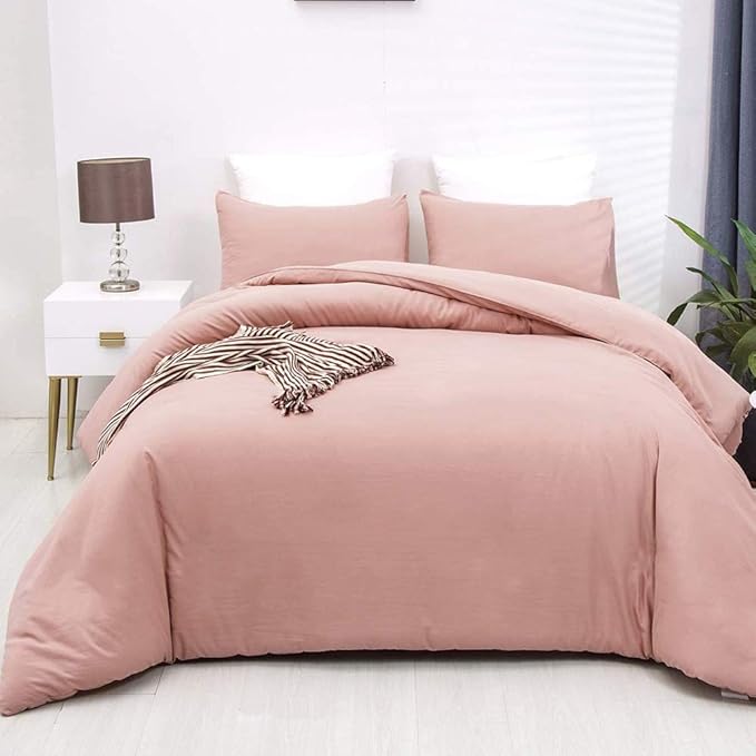 KAREVER Blush Pink Comforter Set Twin Solid Dusty Rose Bedding Quilt Set Blush Pink Comfroter Set 3 PCs for Kids Teens Adult Durable Breathable Pink Blanket