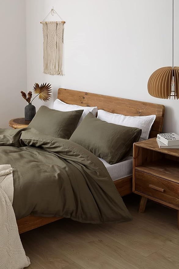 XZ XIFA Olive Green Linen Duvet Cover California King, 100% Washed French Flax Linen Bedding Set with Zipper Closure, Cooling & Textured Bed Sets for Hot Sleepers(1 Duvet Cover, 2 Pillowcases)