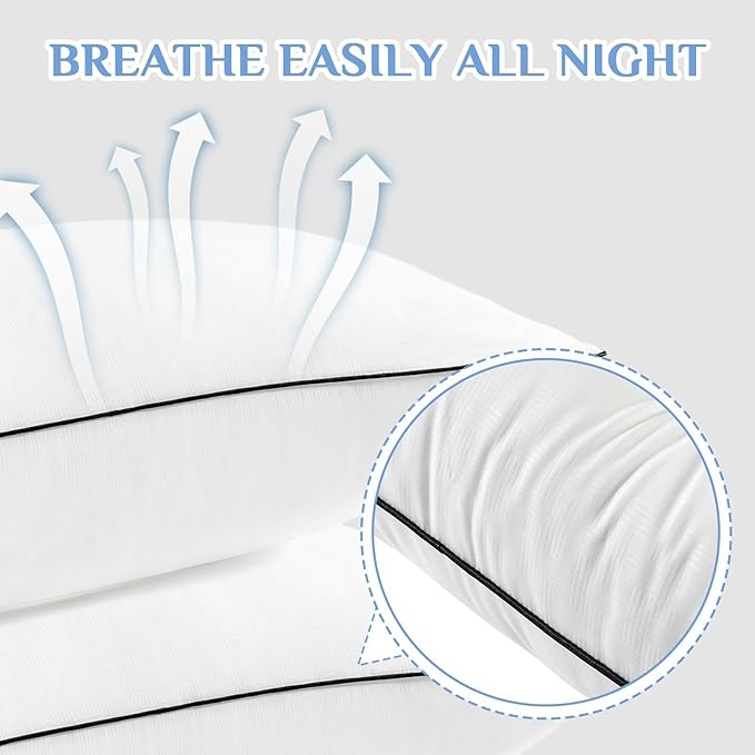 JOLLYVOGUE Pillows Standard/Full Size Set of 2, Hotel Collection Bed Pillows for Side, Back, and Stomach Sleepers, Fluffy and Supportive, Down Alternative Microfiber Filled Pillows, 2 Pack