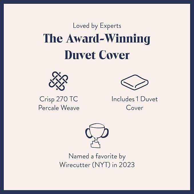 Brooklinen Luxury Percale Duvet Cover – 100% Cotton, Cool, Crisp, Extra-Long Corner Ties, Button Closure, Soft & Breathable – Machine Washable, Duvet Cover Full/Queen Bed Sizes (Sky)
