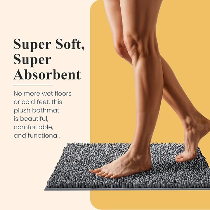 MAYSHINE Plush Shaggy Chenille Bath Mat | Extra Soft, Super Absorbent, Non-Slip Bathroom Rug | Fluffy Microfiber, Area Rug Sets for Bathroom Floor, Kitchen, Living Room | 59"x31" | Beige