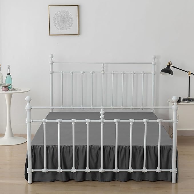 Bed Skirt Full Size Ruffled Bed Skirts with Split Corners, 16 Inch Drop Dust Ruffle Bed Skirt with Platform, Dark Grey, 16" Full