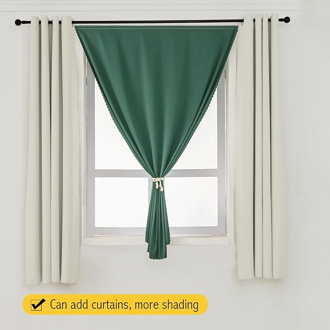 Blackout Curtains for Bedroom Stick On Curtains Window Shades Pull Down Blackout Window Cover No Drillng Self Adhesive Curtains No Rod Small Curtain, 59" W X 71" L, Dark Green, 1 Panel