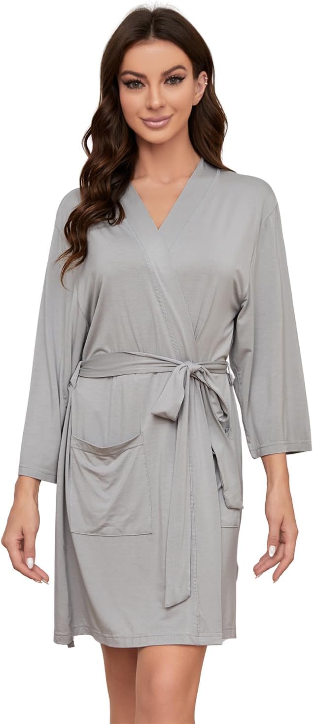 HEARTNICE Robes for Women Lightweight Short Knit Kimono Knee Length Bathrobe for Womens Soft 3/4 Sleeves Summer Sleepwear