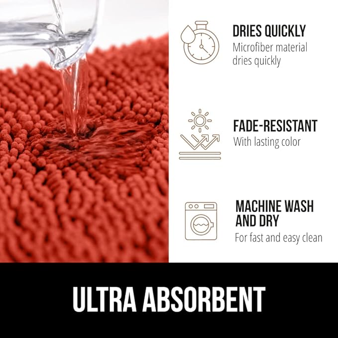 GORILLA GRIP Bath Rug Mat, Soft Absorbent Chenille, Quick Dry Microfiber Mats, Rubber Backing Washable Shower Floor Rugs, Bathmat Runner, US Designed Bathroom Home Accessories 24x17, Sunset Orange