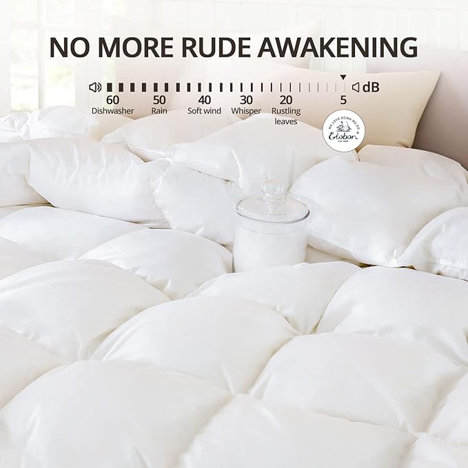 Globon Winter White Goose Down Comforter California King Size,800 Fill Power,400 Thread Count Ultra Soft Noiseless Shell with Corner Tabs, White