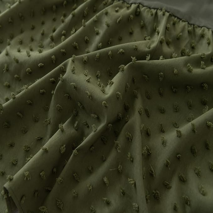 Tufted Dot Bed Skirt Queen Size Ruffled Bed Skirt with Split Corners, 16 Inch Drop Dust Ruffle Bed Skirts with Platform, Olive Green