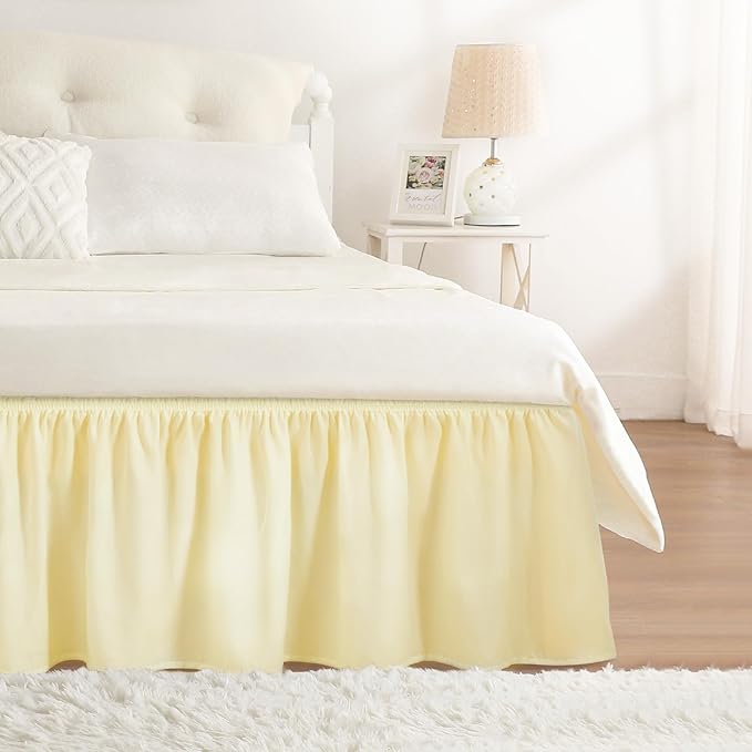 RIMELA Bed Skirt Queen Size 15 Inch Drop, Wrap Around Elastic Bedskirt Solid Microfiber Luxury Hotel Quality Fabric, Easy to Install Machine Washable Wrinkle & Fade Resistant, Beige Yellow