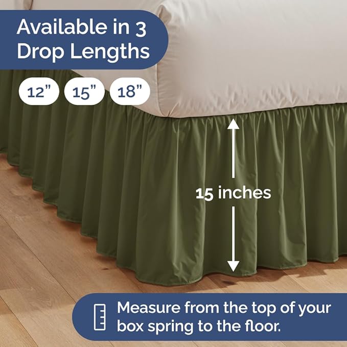 Bedskirt Twin Size Ruffle - 15 inch Drop Dust Ruffle Bed Skirt with Platform - Soft, Easy Fit, Premium Hotel Quality - Wrinkle, Fade & Shrink Resistant - for Women, Men, Kids and Teens - Sage Green