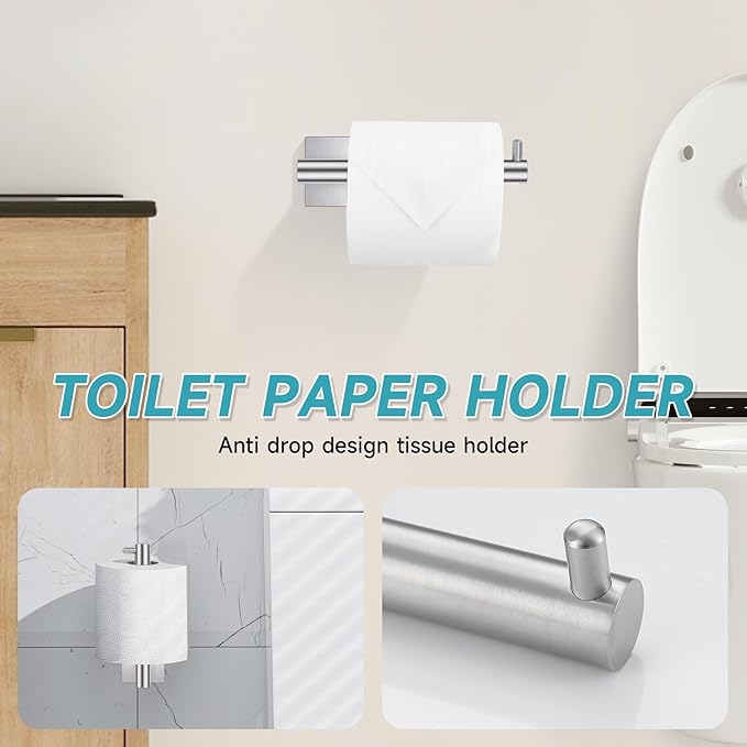 Brushed Nickel Toilet Paper Holder Towel Bar Set, 5 Pieces Bathroom Hardware Accessories Set, 23.6 Inch Stainless Steel Towel Racks for Bathroom Wall Mounted