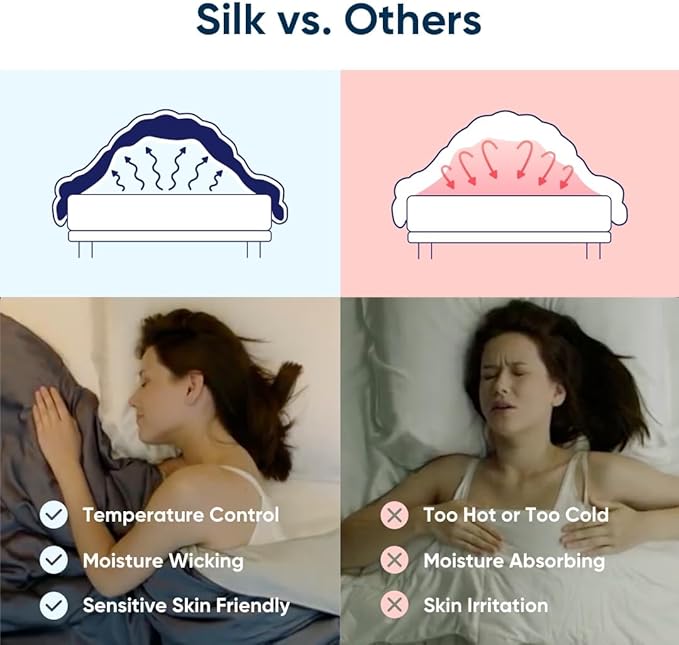 Vesta Washable Silk Lightweight Comforter, Cooling Blanket for Hot Sleepers, 100% Long Staple Mulberry Silk, Moisture & Thermal Control for Summer Use (Skyline Blue, Full/Queen 90'' X 90'')