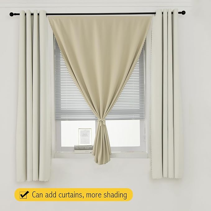 Self Adhesive Portable Blackout Curtains for Bedroom Easy to Install Window Thermal Lnsulated Kitchen Room Darkening Small Window Curtains, Cortinas Para Cuarto, 35"W X 71"L, Beige, 1 Panel