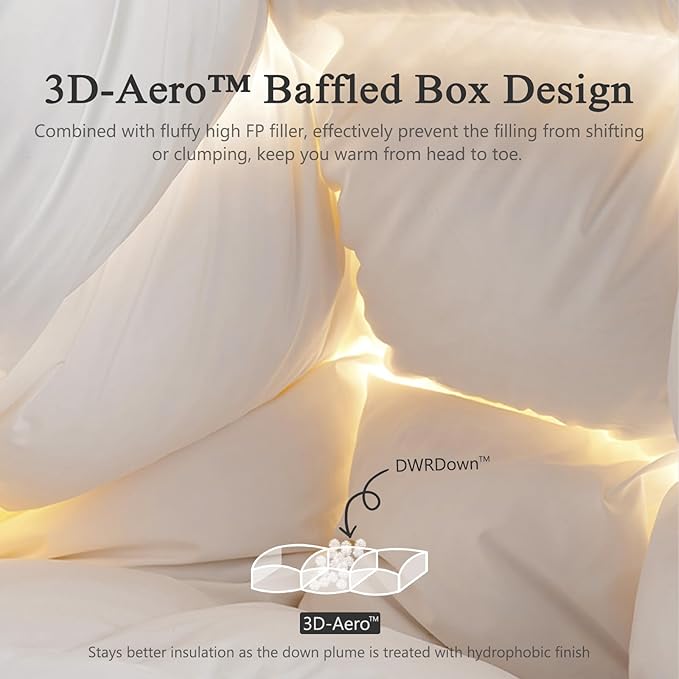 DWR Superior Luxury Feather Down Comforter California King Size, Ultra-Soft Rose-Silk Cotton-Blend Fabric, High FP All Season Medium Warmth Bed Duvet Insert(104"x96", White)