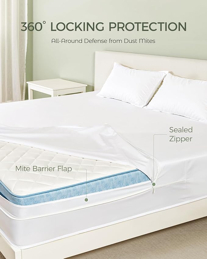 FAUNNA 100% Cotton Mattress Encasement, Bed Bug and Dust Mite Proof Mattress Protector Hypoallergenic & Antibacterial Protection, Noiseless Zippered Six-Sided Mattress Cover (Full 12" Deep)