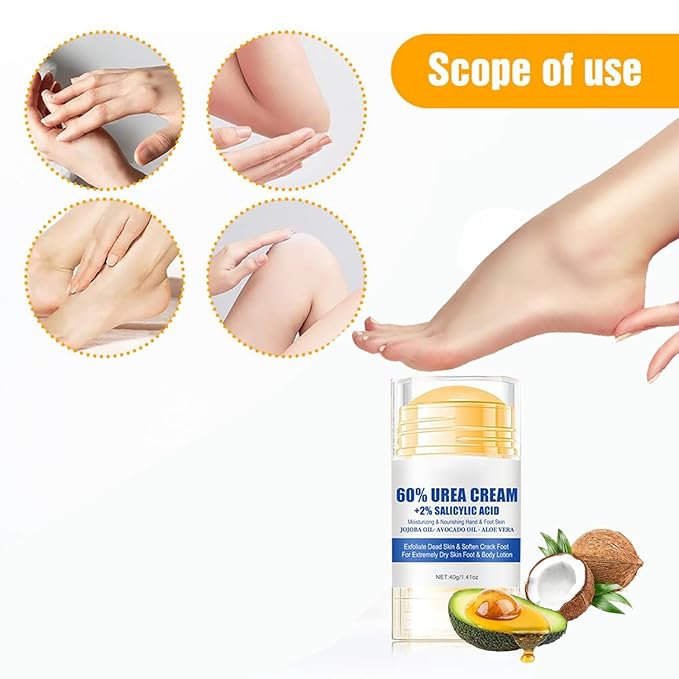 60% Urea Foot Cream Care Stick for Feet Plus 2% Salicylic Acid, 2026 New Urea Heel Stick Cream 60 Percent Foot Callus Remover Cream for Feet Maximum Strength, for Dry Cracked Heels, Hands, Knees (2)