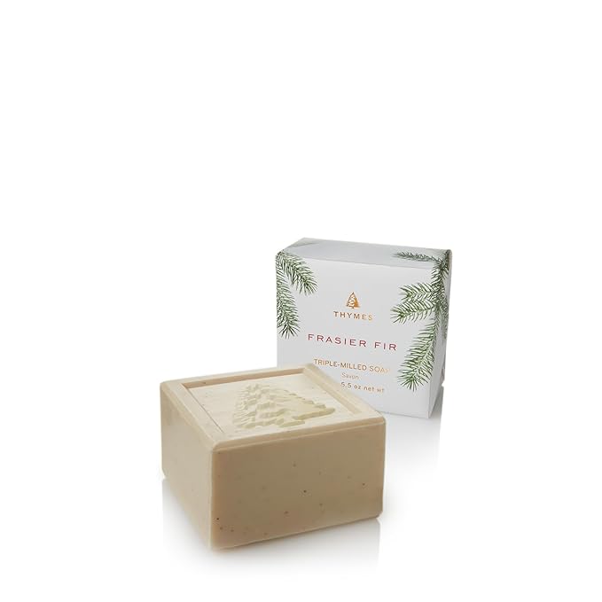 Thymes Frasier Fir Hand Cream, Travel Tin Candle Jar and Bar Soap Gift Set - Scented with Notes of Siberian Fir, Cedarwood, and Sandalwood - Luxury Home Fragrance Set - Hostess Gift for the Holidays