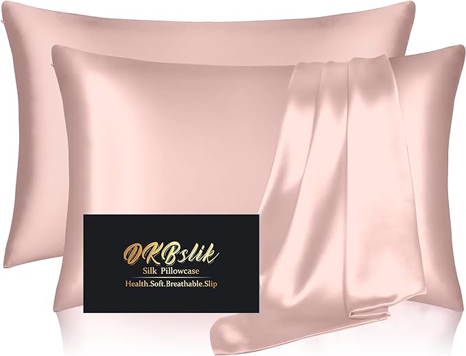 Silk Pillowcase 2 Pack, Mulberry Silk Pillow Cases Queen Size Set of 2, Anti Acne Silk Pillowcase for Hair and Skin, Natural Silk Satin Pillowcases Gifts for Women Men 2 Pack with Zipper, Coral
