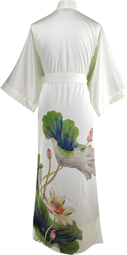 Ledamon Women's Kimono Long Robe - Classic Floral Bathrobe Nightgown
