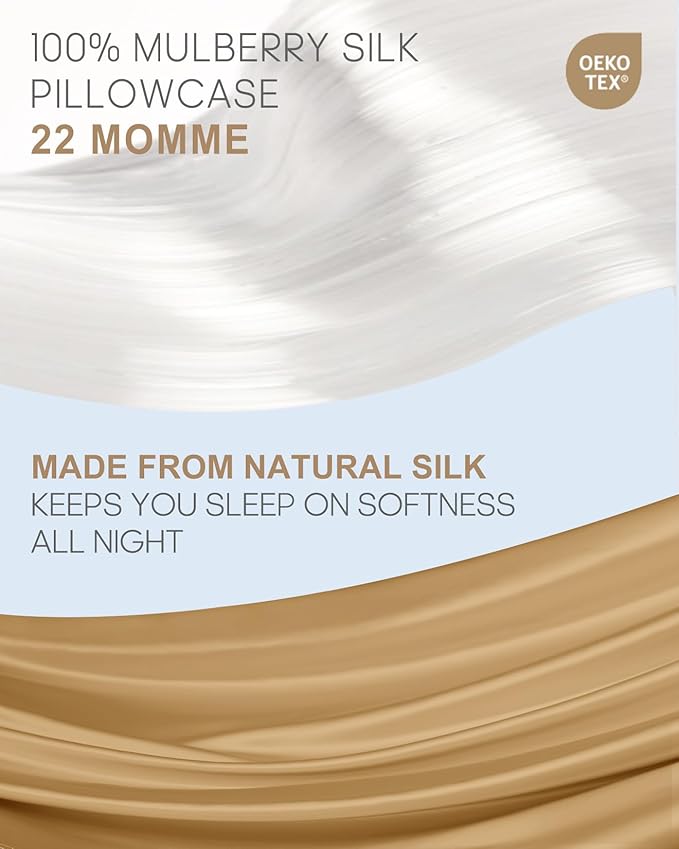 THXSILK 100% Pure Mulberry Silk Pillowcase for Hair and Skin, 22 Momme Zipper Silk Pillow Case Standard Size, Real Silk Pillowcase with Zipper, Anti Aging Acne Free (Metallic Gold, Queen 20"x30")