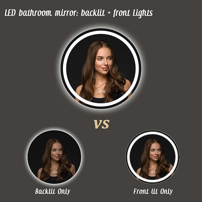 APRILSOUL 44 Inch Round LED Bathroom Mirror with Lights, Makeup Mirror with Front and Backlit, Anti-Fog, 3 Colors and Dimmable Light