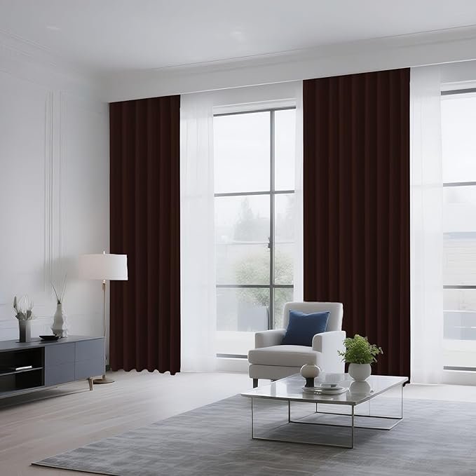 CUCRAF Blackout Curtains 96 inch Length 2 Panels Set, Rod Pocket Room Darkening Drapes for Bedroom Living Room, Insulated Thermal Light Blocking Window Curtain (W52 x L96 Inch, Chocolate)