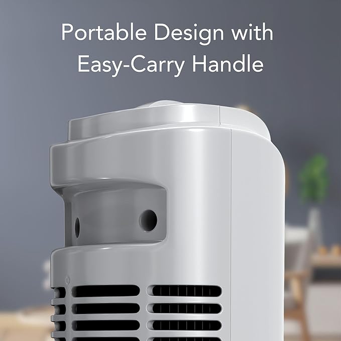 Comfort Zone Tower Fan for Bedroom, 32 inch, 3 Speeds, 90 Oscillation, Bladeless Indoor Fan, Built in Carry Handle, Portable Stand Fan, Gray
