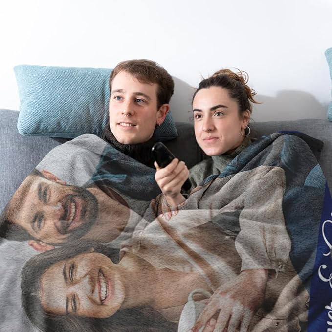 Sherpa Fleece Custom Photo Blanket - Soft, Warm, Personalized Couples Gifts for Boyfriend, Girlfriend - Customized Picture Blanket for Birthday, Christmas