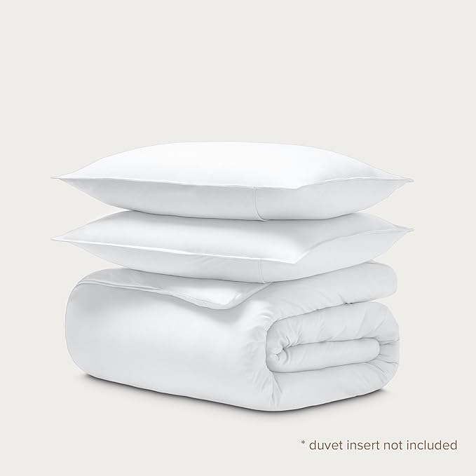 Bare Home 100% Organic Cotton Jersey Duvet Cover Set - Full/Queen Size - Ultra Soft - 100% Cotton - 3pcs - Corner Ties - Button Closure - Bedding Duvet Cover & Pillow Shams (Full/Queen, White)