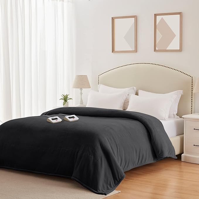 SEALY Electric Blanket King Size, Flannel Heated Blanket with Dual Controller, 10 Heat Setting & Auto Shut Off for Bed & Living Room - Grey, 100 x 90 Inch