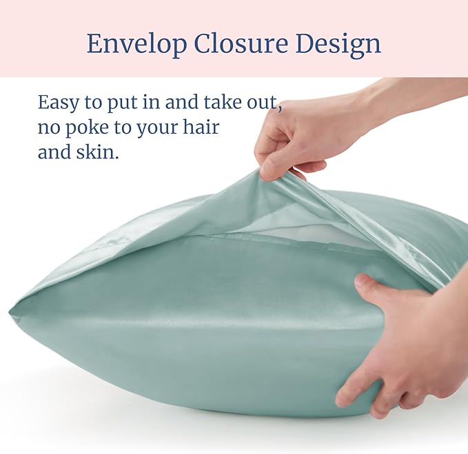 BEDELITE Satin Pillowcase for Hair and Skin, Super Soft and Cooling Similar to Silk Pillow Cases 2 Pack with Envelope Closure, Gift for Women Men(20"x40" King Size, Haze Blue)