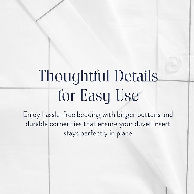 Brooklinen Luxury Sateen Duvet Cover - 100% Cotton, King/California King Size in Window Pane with Extra-Long Corner Ties and Button Closure - Best King/Cali King Duvet Covers