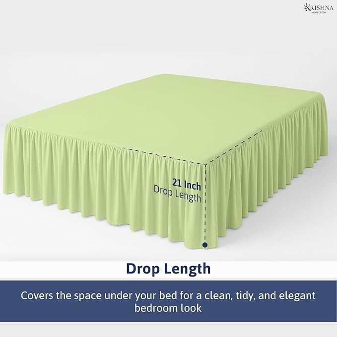 KRISHNA Ruffled Bed Skirt with Split Corners Twin, 100% Microfiber Hotel Quality, 21 Inch Drop Dust Ruffle Gathered Bedskirt with Platform, 39" x 75", Sage