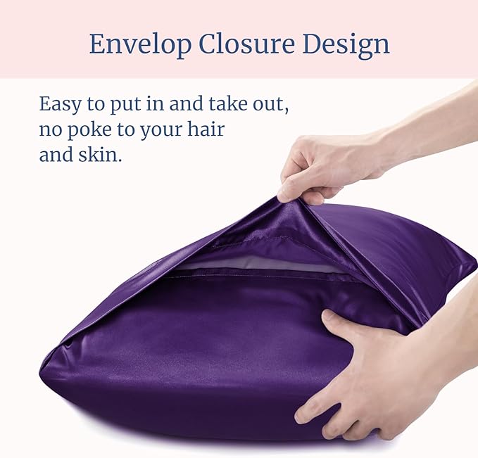 BEDELITE Satin Pillowcase for Hair and Skin, Super Soft and Cooling Similar to Silk Pillow Cases 2 Pack with Envelope Closure, Gift for Women Men(20"x30" Queen Size, Plum Purple)