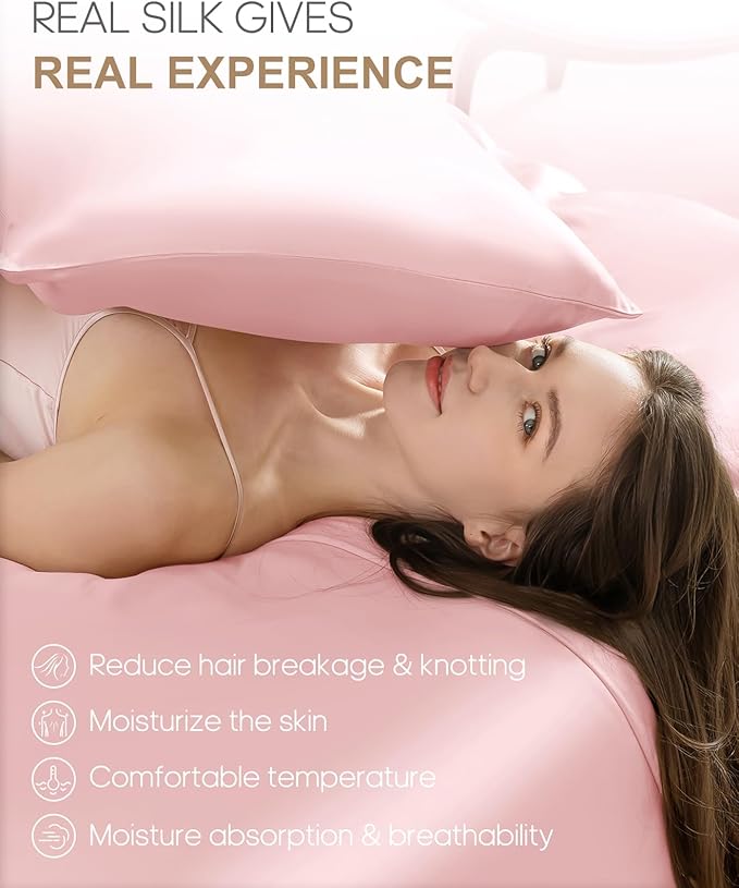 THXSILK Hypoallergenic Zipper Pillow Case, Highest Grade 6A+ 100% Pure Mulberry Real Silk Pillowcase, 22 Momme Both Sides for Hair and Skin, Acne Free, 1PC (Light Pink, Queen Size 20"x30")