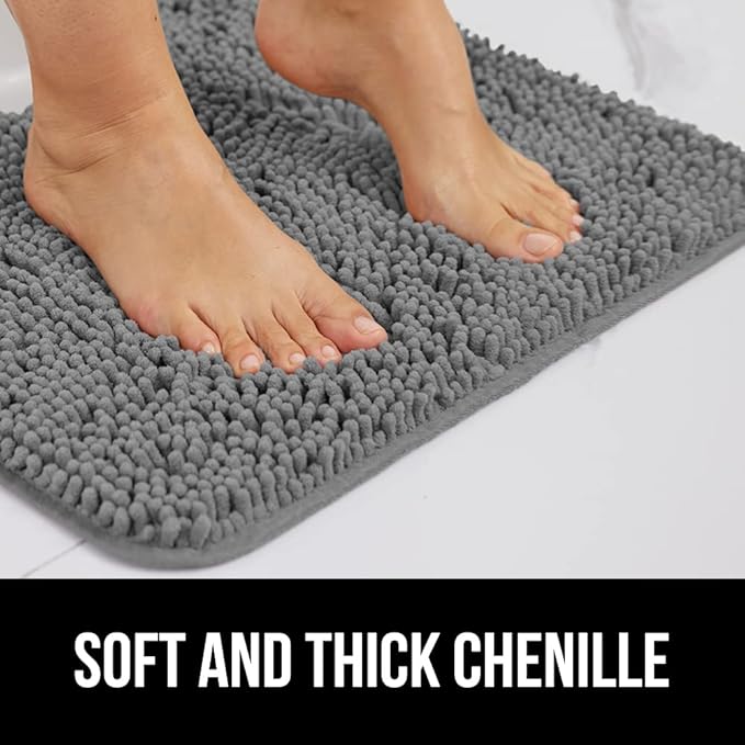 GORILLA GRIP Bathroom Rug Sets, Soft Chenille 2 Piece Area Rugs Set, Toilet Base Mat and 30x20 Carpet, Absorbent Microfiber Washable Mats Dry Quickly, Home Décor and Bath Room Accessories, Grey