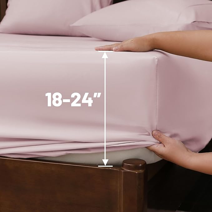 Extra Deep Pocket California King Sheets 18-24 Inch 1000 Thread Count 100% Egyptian Cotton Sateen Weave Soft Breathable 4 Pieces（California King,Light Pink）