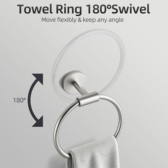 Brushed Nickel Bathroom Hardware Accessories Set, Bathroom Towel Holder Set 10 Pieces, SUS304 Stainless Steel Towel Bar Set Wall Mounted-19 InchTowel Bars, Paper Towel Holder, Towel Hook, Towel Ring